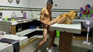 in a steamy encounter, he gives his colombian friend a hard doggystyle pounding in lingerie while she moans