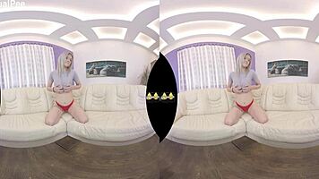 vr piss play and dildo fucking on the sofa with close-ups