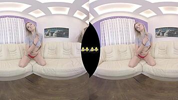 vr piss play and dildo fucking on the sofa with close-ups