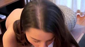 We fuck hard on the couch, my tight pussy riding his monster cock