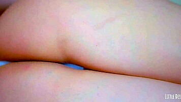 Sexy latin girl shows off her big round ass in a white thong under a blue dress