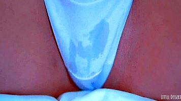 Sexy latin girl shows off her big round ass in a white thong under a blue dress