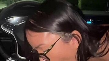 Asian girl fucks uber driver without condom