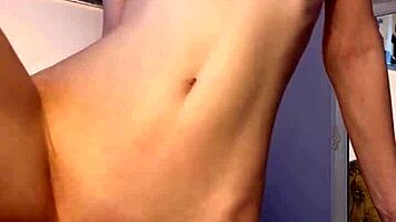 petite teen 18+ masturbating with dildo, fingering her tight pussy