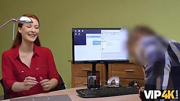 I fuck the redhead with big tits for cash. european teen couple in interview sex.