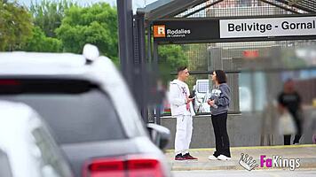 Lily Morena seduces a stud on the street with her long hair