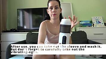Anna tests xspacecup masturbator with footjob