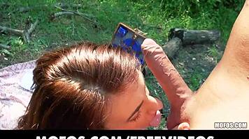 young french beauty with amazing tits fucks passionately in the woods