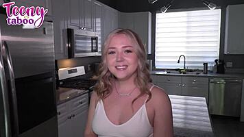 Blonde babysitter teases for creampie in teen pussy