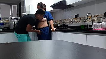 I convince the sexy Latina employee to fuck in the kitchen with spanking and big tits