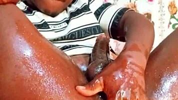 Sexyjayla254 jerking off big black oiled dick.