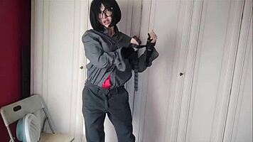 Hot secretary in ripped clothes teases and strips