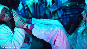 Bbw Ebony Lesbian Worships Petite Tattooed Girlfriend's Feet