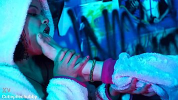 Bbw Ebony Lesbian Worships Petite Tattooed Girlfriend's Feet