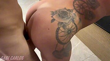 Huge blonde in lingerie group scene at motel, intense action