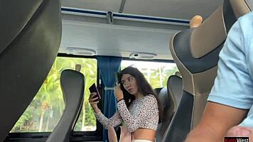Public dick flashing - risky handjob in public bus full of people until he cum