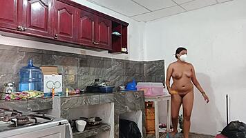 A young latina prepares a very tasty dinner at home