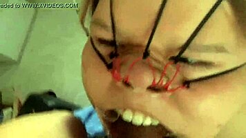 I fuck her face and cum on her nose.