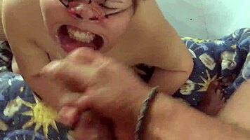 I fuck her face and cum on her nose.