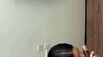 Cute Brunette Enters Room For Sloppy Blowjob And Creampie With Amateur Couple