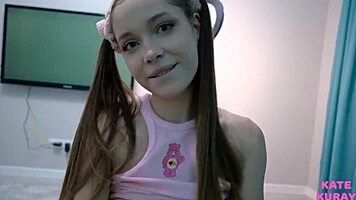 Teen Brunette Fucked Doggystyle with Creampie on Pussy