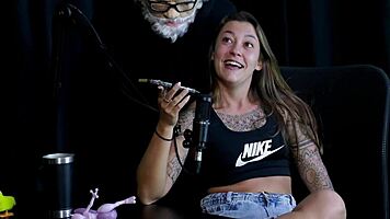 safada performs sensual stripper show revealing breasts after denying transsexual suggestion and recalling virginity loss