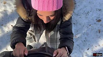 Real Sex in Snowy Forest Ends with Creampie