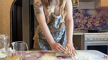 Couple skips cooking for rough kitchen fuck and cum feast