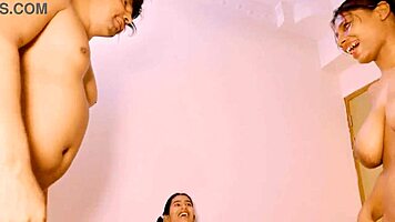 Two teen 18+ best friends share a cock in a threesome with new eve