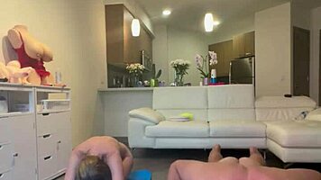 European Blonde Sucks Thick Cock in Shower After Naked Yoga Workout
