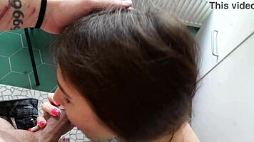 Using her tight pussy hole in the kitchen creampie