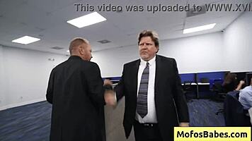 Busty brunette office slut gets nasty facial at work