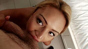 amazing blonde babe strips, licks, and sucks in homemade video