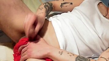 She catches me with her panties and finishes the job, cum in mouth