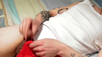 She catches me with her panties and finishes the job, cum in mouth