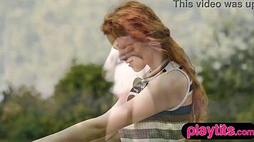 Redhead latvian milf golfer strips to show petite body at course