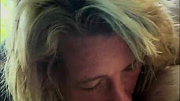 Streetwalker delivers bareback blowjob, spits cum on dick, then sucks it clean again