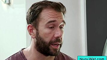 Sexy big tit asian masseuse performs amazing wet nuru massage.