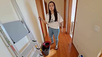 Latina maid seduced by massage