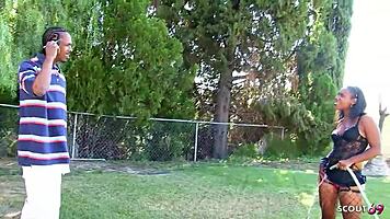 ebony bitch girlfriend with bushy pussy tricked boyfriends best friend with bbc to cheating fuck