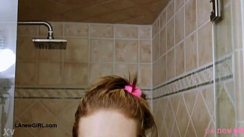 Shy Blonde Teen Takes Shower