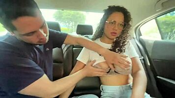 Innocent brunette fucks stranger for money in rough doggystyle, deepthroat, and missionary in car!