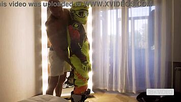 Exciting Ride With Athletic Teen Model In Motorcycle Gear