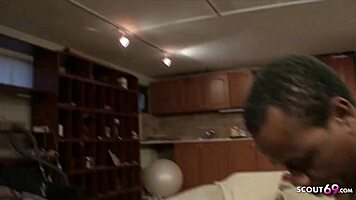 Black refugee surprises mature fat housewife by fucking her ass and cumming on pussy