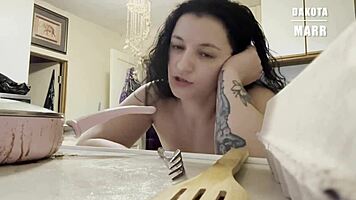 Kinky spanking with wooden spoon bdsm domestic trad wife dakota marr hairy bush dirty talking cooking slut