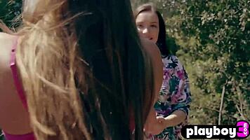 Cute lesbian chicks Janeth Tense and teen Nicole Fox pose naked.
