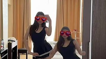 tiktok compilation of cute brunette girl dancing in miniskirt dress stockings leggings thong