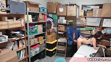 Extra Cute Brunette Thief Taylor Caught And Punished With Rough Fucking In The Back Room!