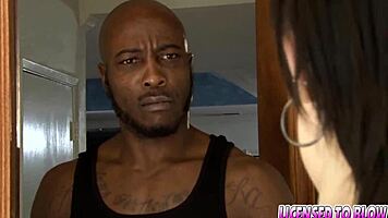 Annika amour blows big black cock roughly