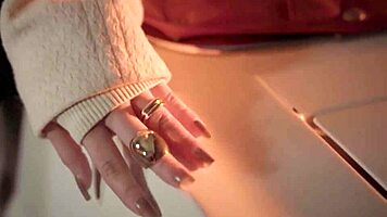 Petite Blonde Polina Reveals Shaved Pussy in Vintage Car